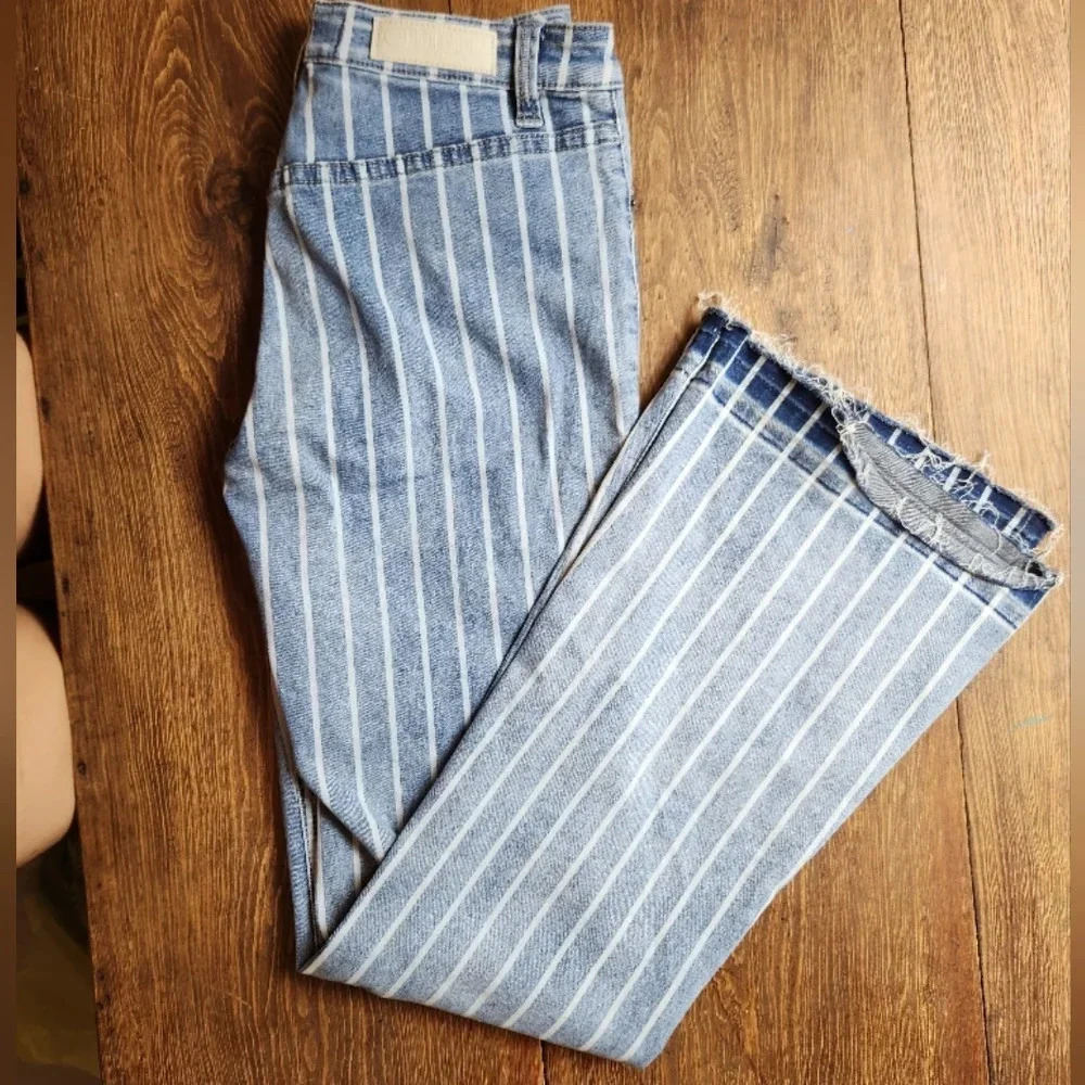 Rock & Roll Denim Striped Bell Bottom Jeans Y2k Size W27 L34
